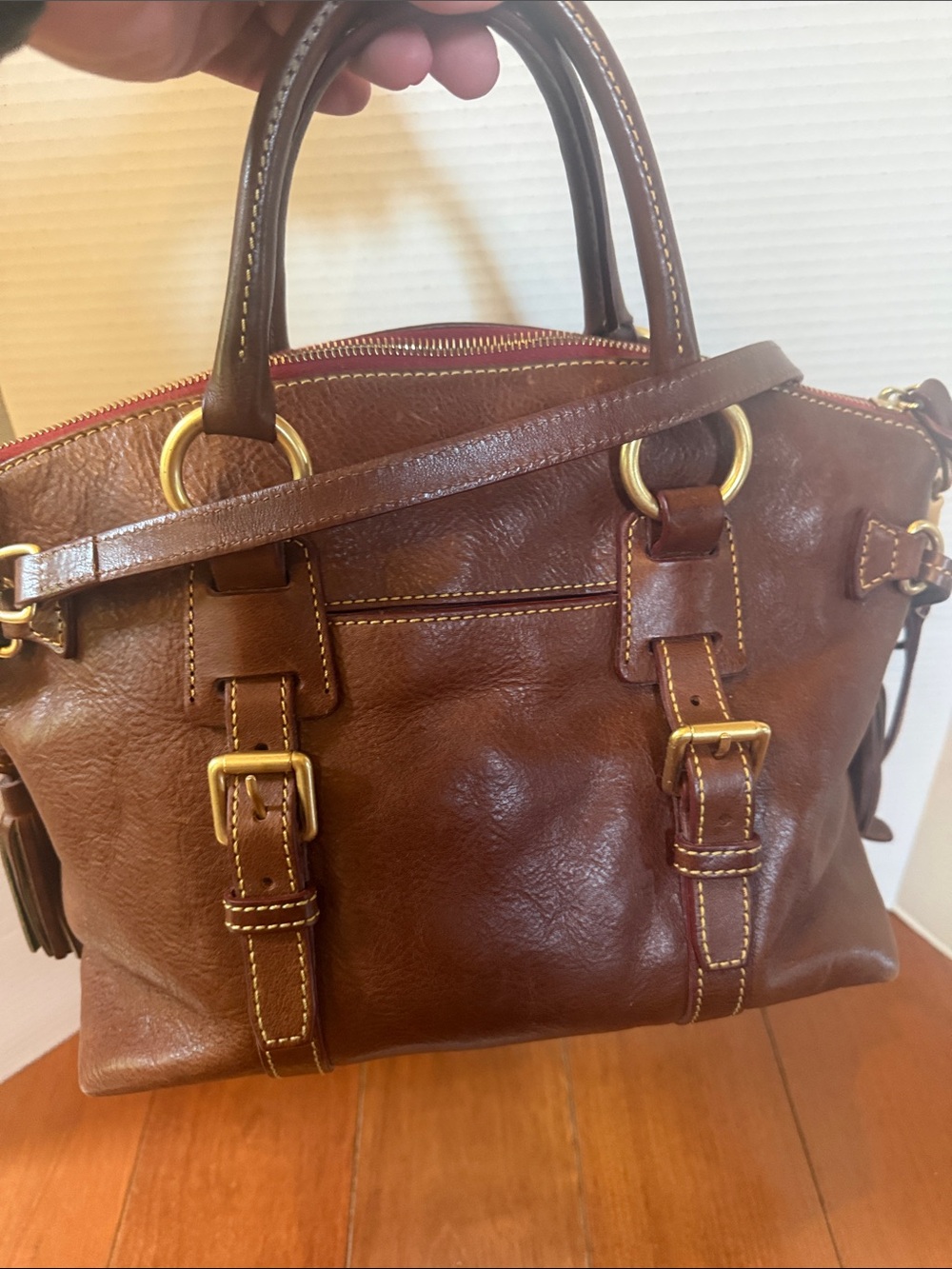 Dooney & Bourke Florentine Bristol Satchel Italian Vacchetta leather chestnut - Picture 2 of 11